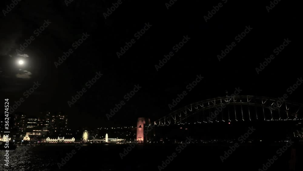 Sydney Harbour Bridge and Opera House with the super moon time lapse shot in 4k high resolution Sydney Harbour Bridge and Opera House with the super moon time lapse shot in 4k high resolution