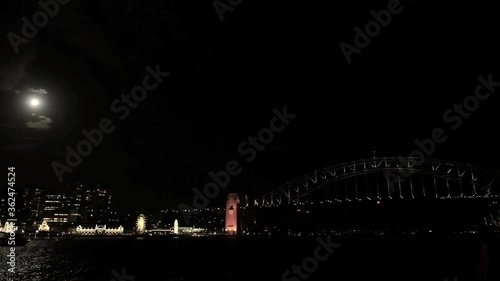 Sydney Harbour Bridge and Opera House with the super moon time lapse shot in 4k high resolution photo