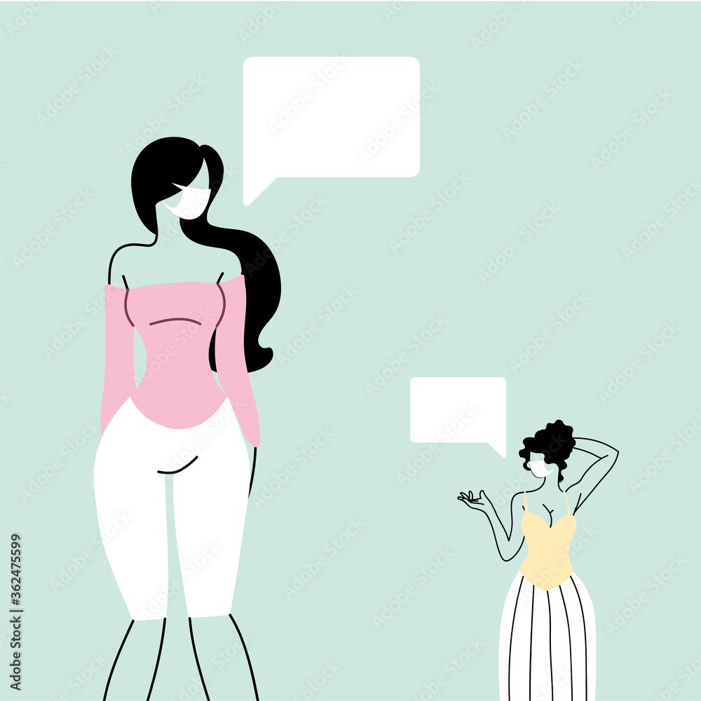 women talk with distance to prevent infection of coronavirus or covid 19 women talk with distance to prevent infection of coronavirus or covid 19