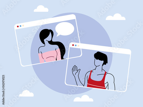 people talk in video call conference, social distancing