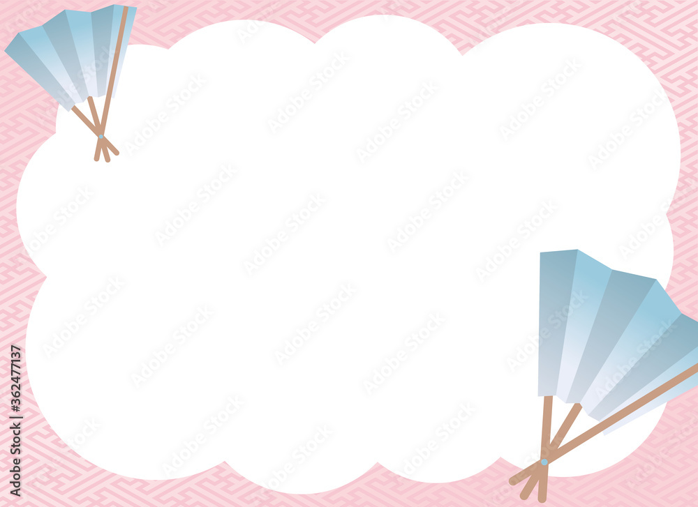 Japanese fan illustration on traditional geometric pattern vector background