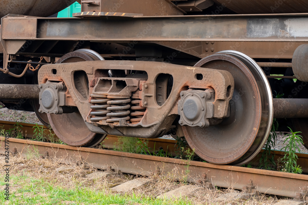 Train wheels on the railway, transport, industry