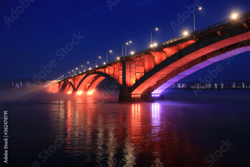 Romance of the night city. Krasnoyarsk. The Yenisei River.
