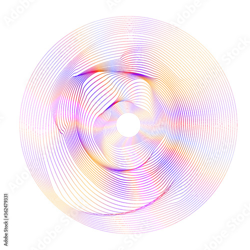 Gradient Lines in Circle Form . Spiral Vector Illustration .Technology round Logo . Design element . Abstract colorful Geometric shape . Striped border frame