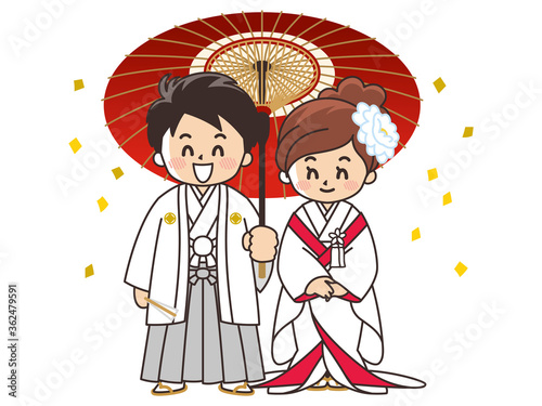 和装の新郎新婦　紋付袴　白無垢　結婚式