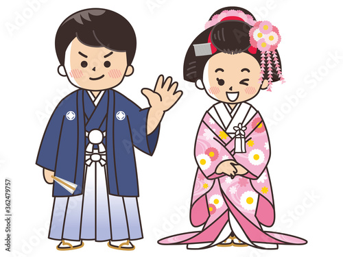 和装の新郎新婦　紋付袴　色打掛　結婚式
