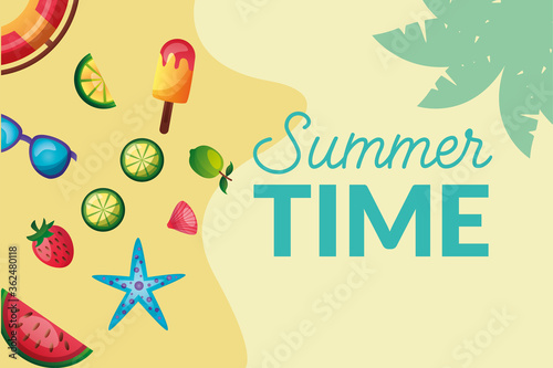 watermelon star strawberry lemons ice cream glasses and float vector design