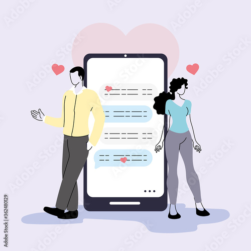 man and woman chatting on the Internet, online dating, virtual relationships