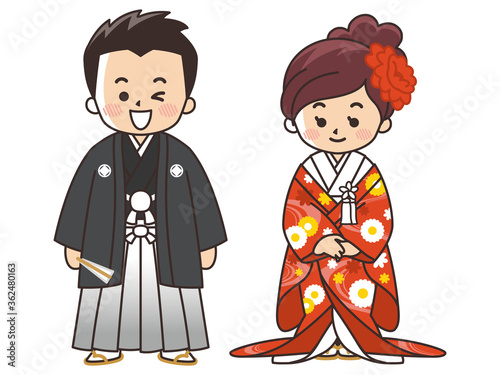 和装の新郎新婦　紋付袴　色打掛　結婚式