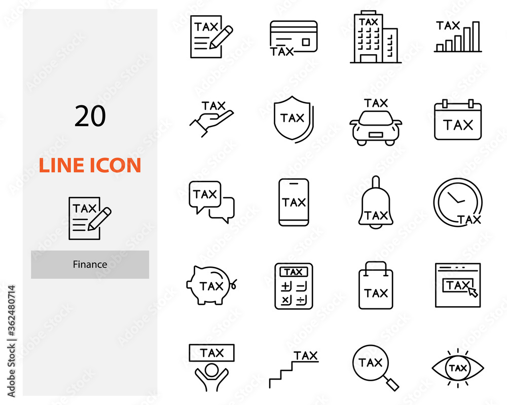 set of tax line icons, finance, money, percent, fee, vat set of tax line icons, finance, money, percent, fee, vat
