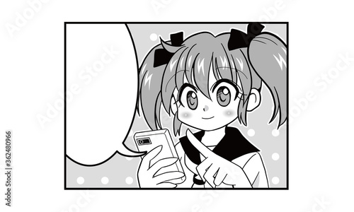 スマートフォンを使っているツインテールでセーラー服の女の子のマンガ