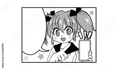 スマートフォンを使っているツインテールでセーラー服の女の子のマンガ
