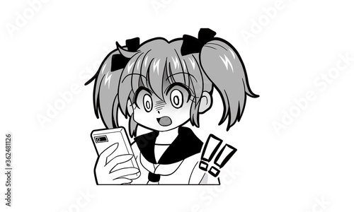 スマートフォンを使っているツインテールでセーラー服の女の子のマンガ