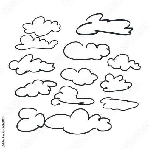 Set of sketches of clouds hand-drawn. Set of contour vector clouds