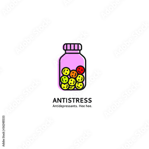 Antidepressants a logo template. Medications antidepressants in a jar vector. Medical cure against stress logo