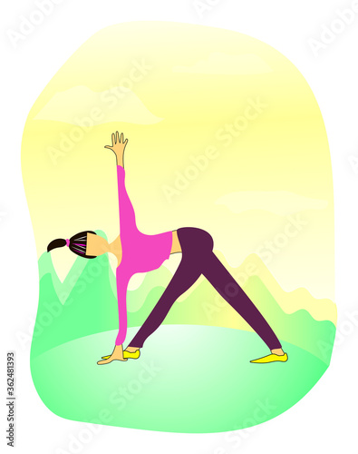 a girl doing yoga in nature. Vector.