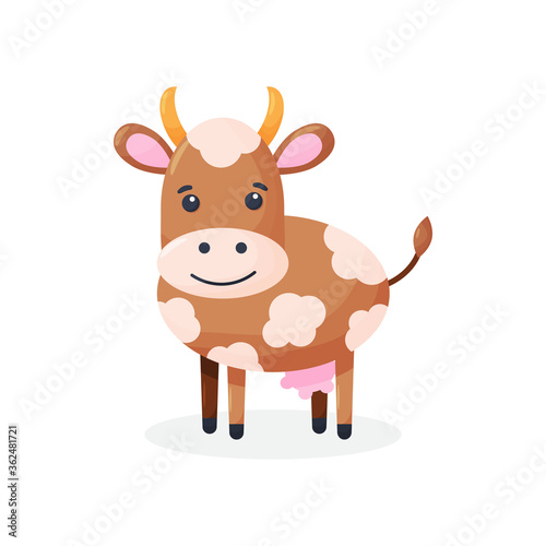Cow isolated on white background. Vector illustration in cartoon flat design style. Vector illustration