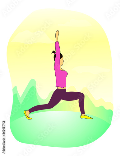 a girl doing yoga in nature. Vector.