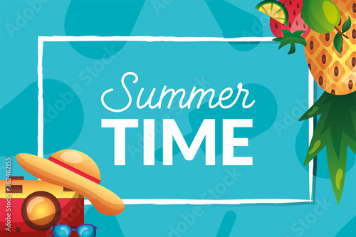 Pineapple strawberry lemon camera hat and glasses with frame vector design