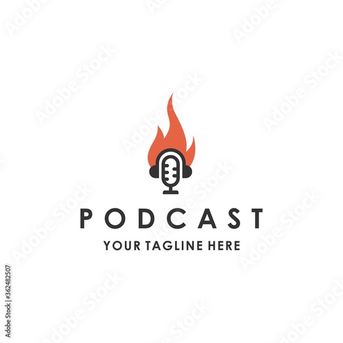 Modern flat fire podcast logo design