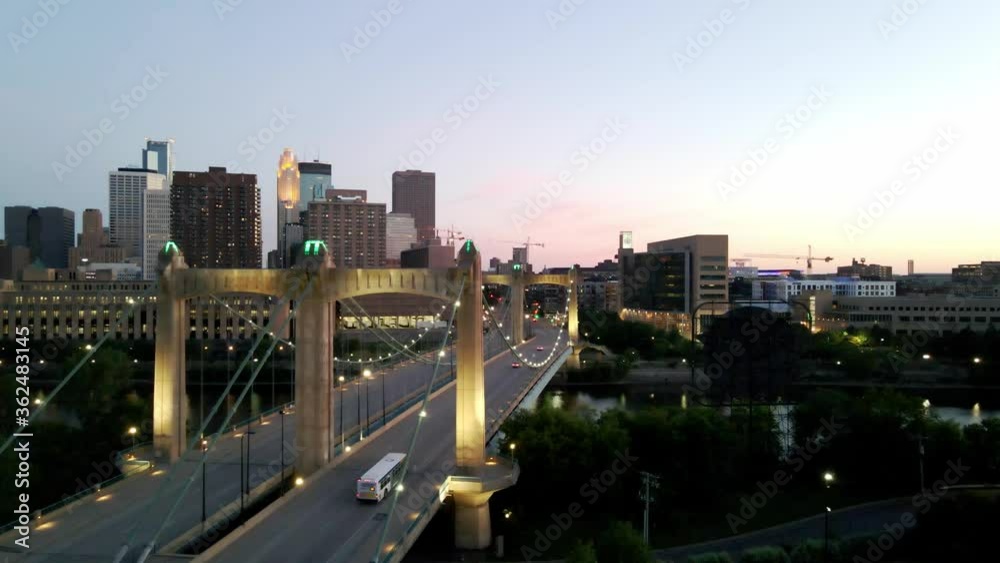 aerial view of minneapolis downtown from hennepin bridge minutes after sunset aerial view of minneapolis downtown from hennepin bridge minutes after sunset