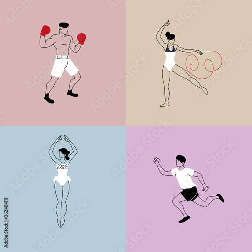 set of cards with people in sports activities