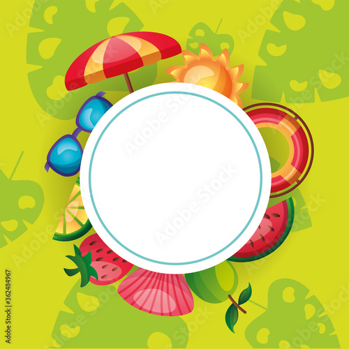 summer icon set around circle vector design