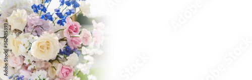 Wedding flower arrangements and decorations. Empty copyspace with white background and space for text. Holiday accessories and backgrounds © ANR Production