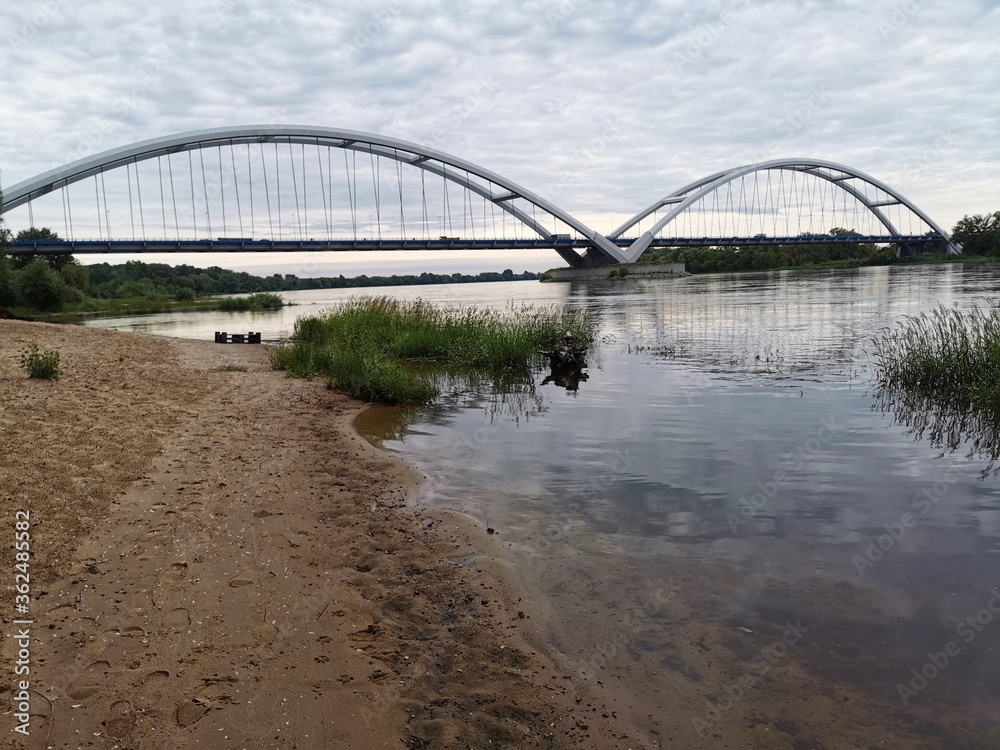 View of the road bridge in Torun on the Vistula River.