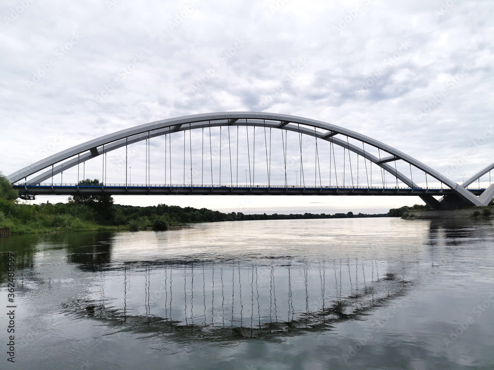 View of the road bridge in Torun on the Vistula River.