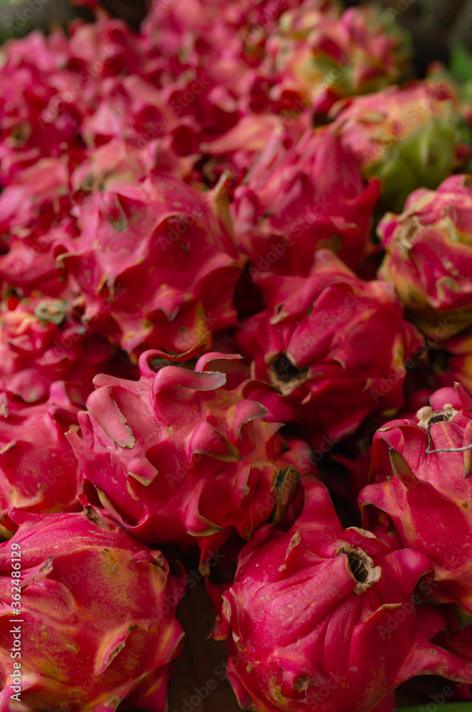 dragon fruit red lie in the market. dragon fruit red lie in the market.