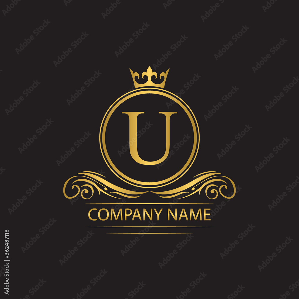 Golden letter U template logo Luxury letter with crown. Monogram ...