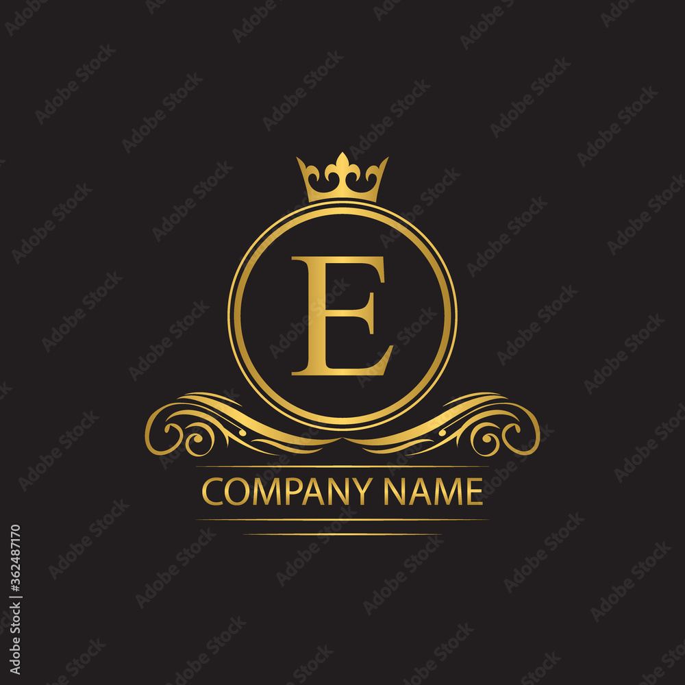Golden letter E template logo Luxury letter with crown. Monogram alphabet . Beautiful royal initials letter. Golden letter E template logo Luxury letter with crown. Monogram alphabet . Beautiful royal initials letter.