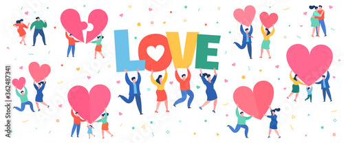 Man and woman holding hearts. Valentine day. Love and relationship.