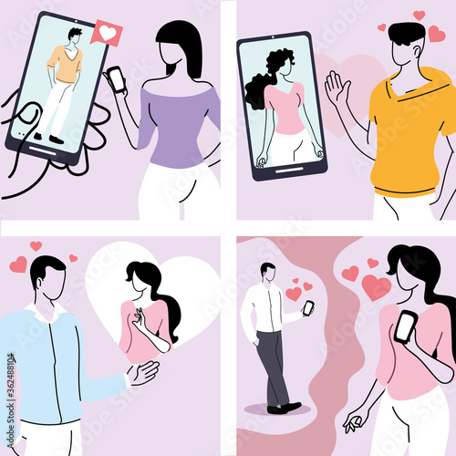 online dating set, virtual relationship and online love