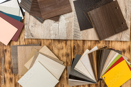 Surface parquet floor sampler, oak plank or laminate catalog. Hardwood material, wooden sampler for your furniture home design