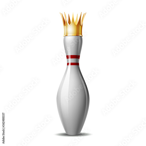 Bowling pin with royal crown isolated on a white background.