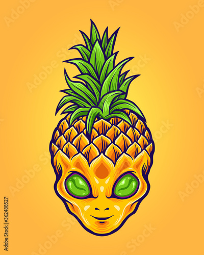 Alien Pineapple Mascot Logo Summer