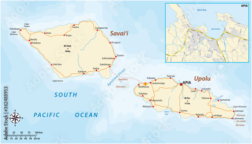 vector road map of Samoa with city map Apia