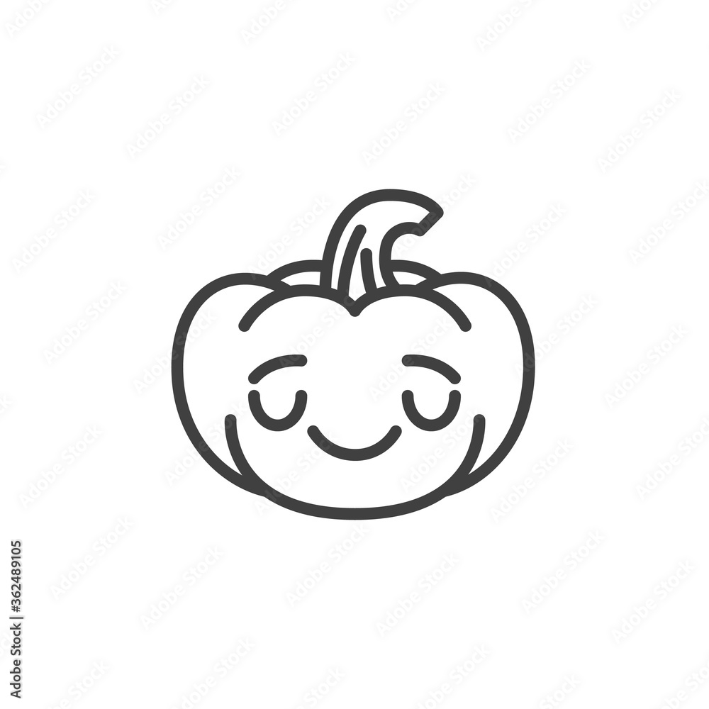 Relieved pumpkin face emoji line icon. linear style sign for mobile concept and web design. Halloween pumpkin anxious emoticon outline vector icon. Symbol, logo illustration. Vector graphics Relieved pumpkin face emoji line icon. linear style sign for mobile concept and web design. Halloween pumpkin anxious emoticon outline vector icon. Symbol, logo illustration. Vector graphics