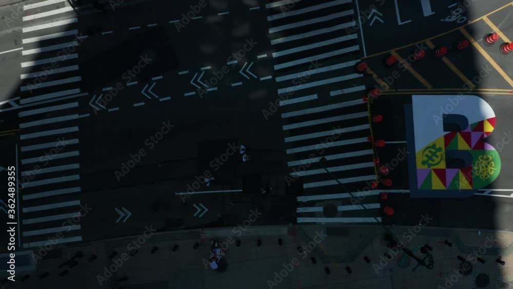flying right overhead view of BLM painting on Centre St. in downtown NYC flying right overhead view of BLM painting on Centre St. in downtown NYC