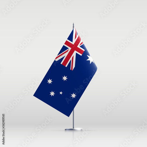 Australia flag state symbol isolated on background national banner. Greeting card National Independence Day of the Commonwealth of Australia. Illustration banner with realistic state flag.