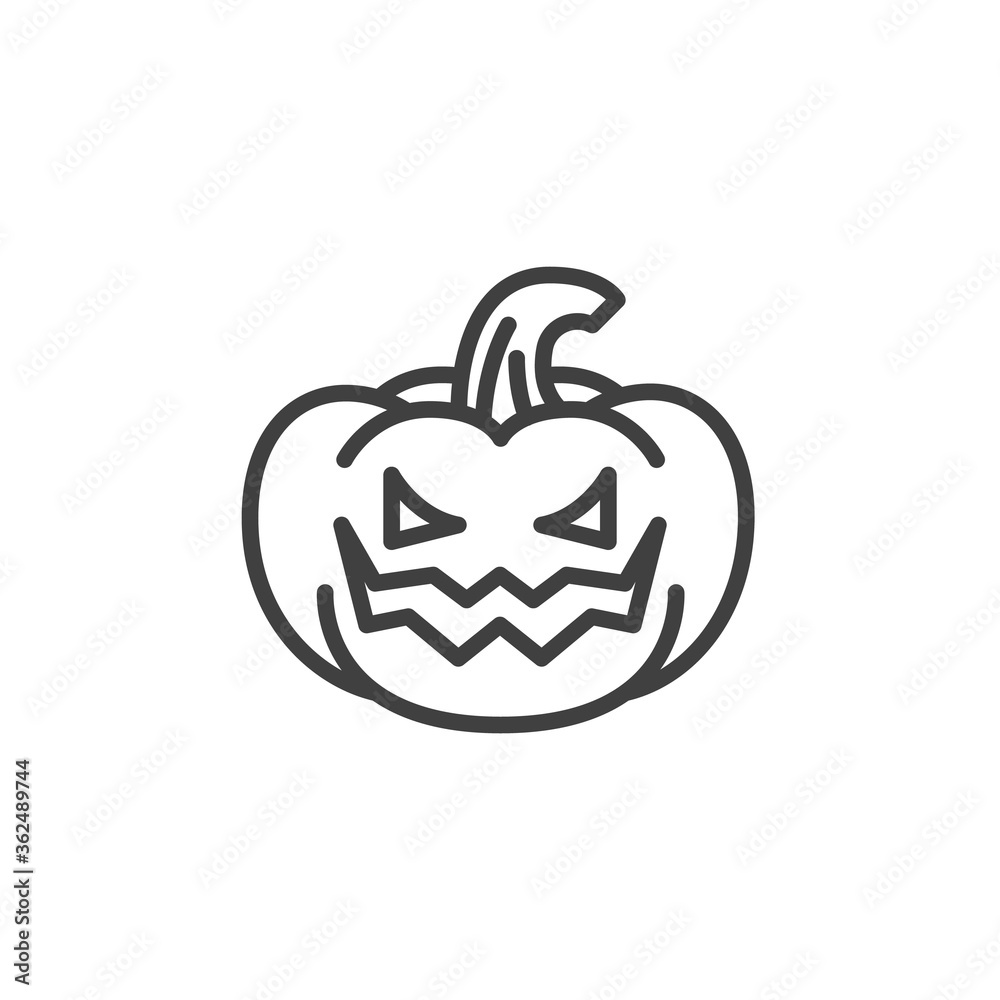 Pumpkin with angry face emoji line icon. linear style sign for mobile concept and web design. Crazy pumpkin emoticon outline vector icon. Symbol, logo illustration. Vector graphics Pumpkin with angry face emoji line icon. linear style sign for mobile concept and web design. Crazy pumpkin emoticon outline vector icon. Symbol, logo illustration. Vector graphics