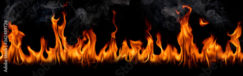 Fire flames on the black background