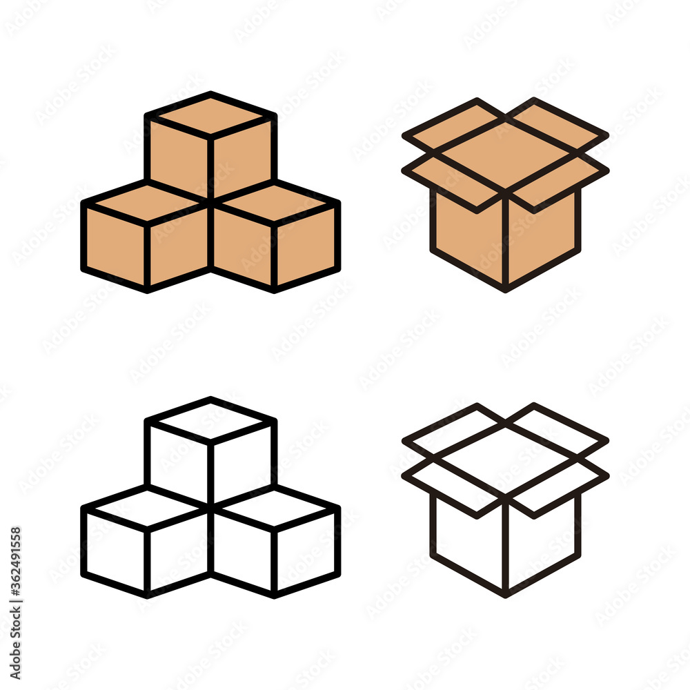 set of box icons. Cardboard box, packaging open. Open Box icon vector set of box icons. Cardboard box, packaging open. Open Box icon vector