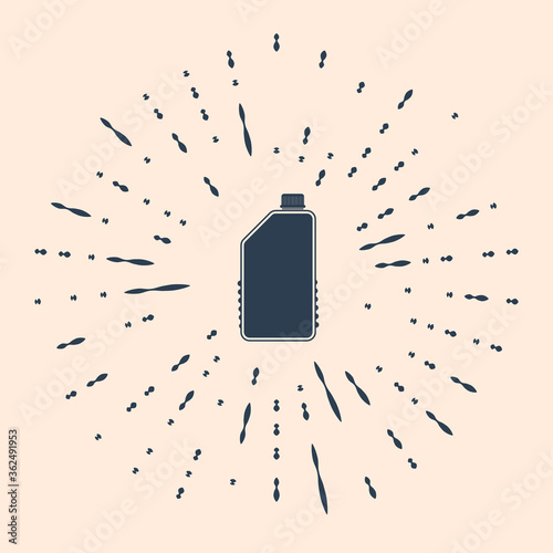 Black Household chemicals blank plastic bottle icon on beige background. Liquid detergent or soap, stain remover, laundry bleach, bathroom or toilet cleaner. Abstract random dots. Vector Illustration