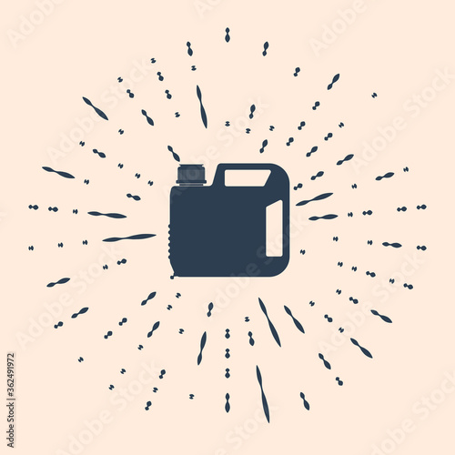 Black Plastic canister for motor machine oil icon isolated on beige background. Oil gallon. Oil change service and repair. Engine oil sign. Abstract circle random dots. Vector Illustration
