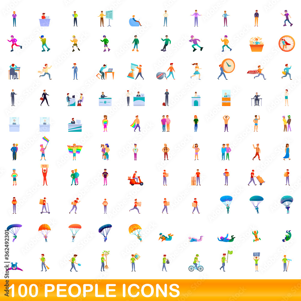 100 people icons set. Cartoon illustration of 100 people icons vector set isolated on white background