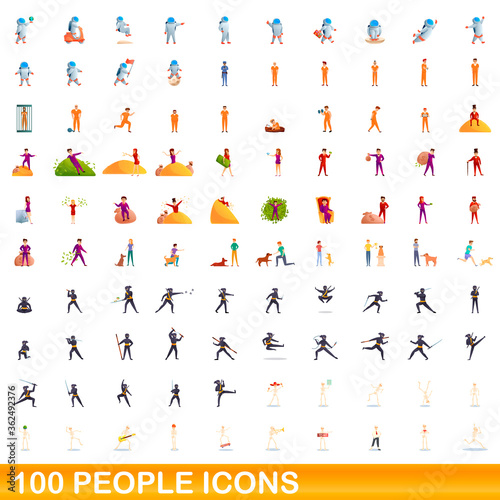 100 people icons set. Cartoon illustration of 100 people icons vector set isolated on white background