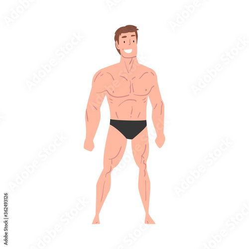 Handsome Athletic Man in Underwear, Smiling Young Man with Muscular Body Cartoon Style Vector Illustration on White Background